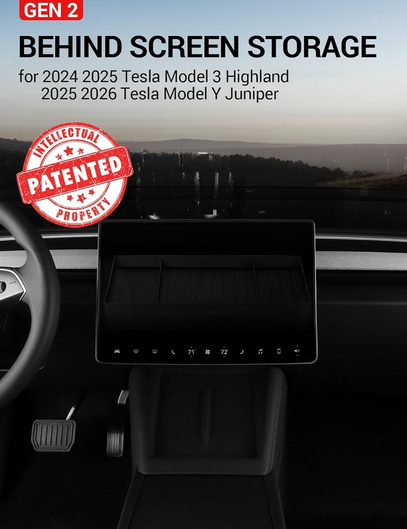 Basenor 2026 Tesla Model Y/3 Center Console Behind Screen Storage, Dashboard Hidden Organizer, Tissue Holder for 2025 2026 Model Y Juniper 2024-2026 Model 3 Highland - Image 3